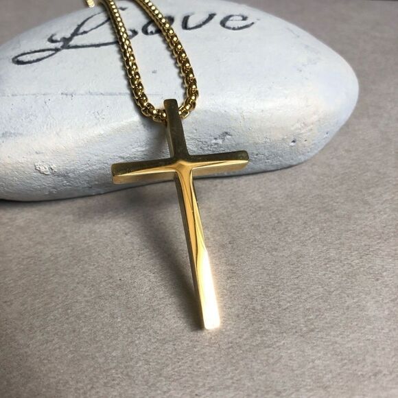 Men’s Gold Cross Necklace - Picture 1 of 13
